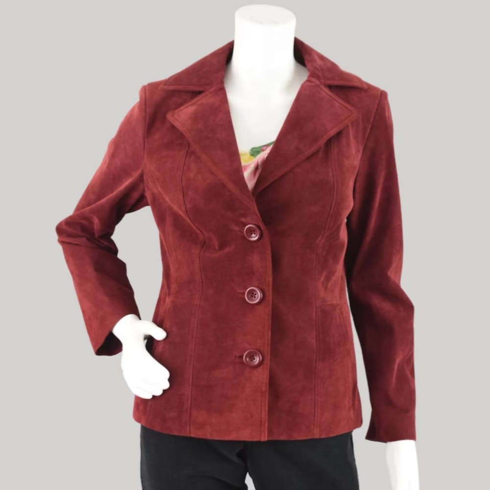 PRESTON & YORK Women's Rust Red Suede Leather Coat Jacket
